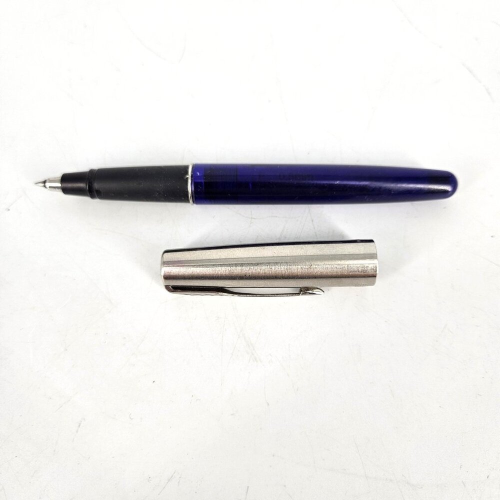 Parker Frontier Rollerball Pen Blue Barrel Stainless Cap Black Ink Arrow Clip